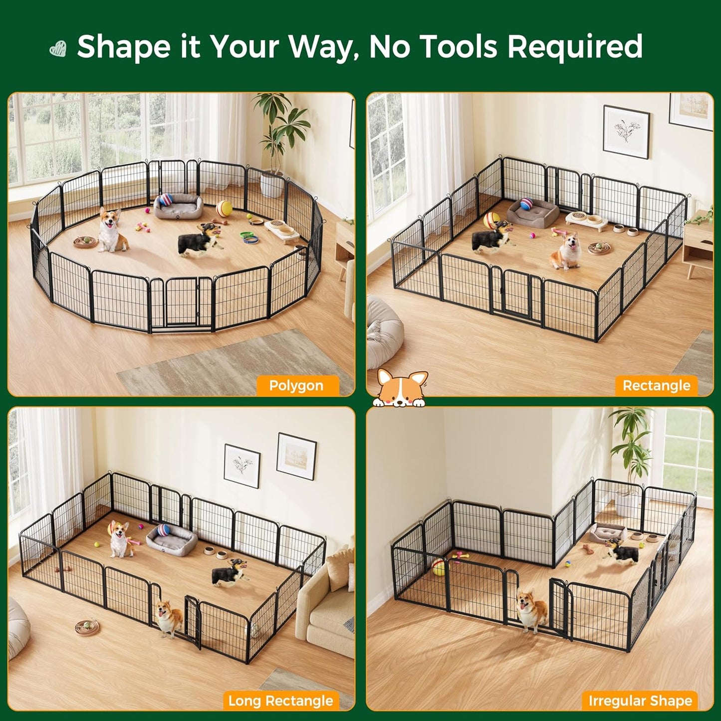 Yaheetech 24In 16 Panels Dog Playpen Metal Pet Fence for Yard RV Camping | Sturdy Heavy-Duty Metal Frame with Secure Latch Gate, Tool-Free Assembly, Folds Flat, Ideal for Small Dogs and Puppies