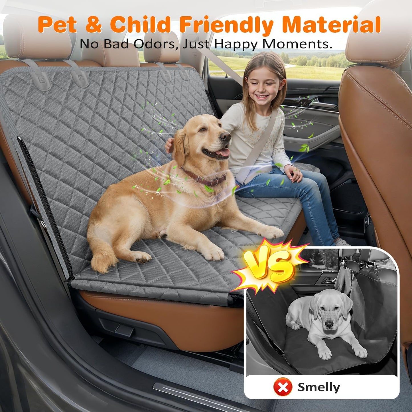 4 in 1 Dog Car Seat Cover for Back Seat, Waterproof Dog Hammock with Mesh Window and Side Flap Pet Car Seat Protector Dogs Backseat Cover for Cars, Suvs & Mid-Size Trucks