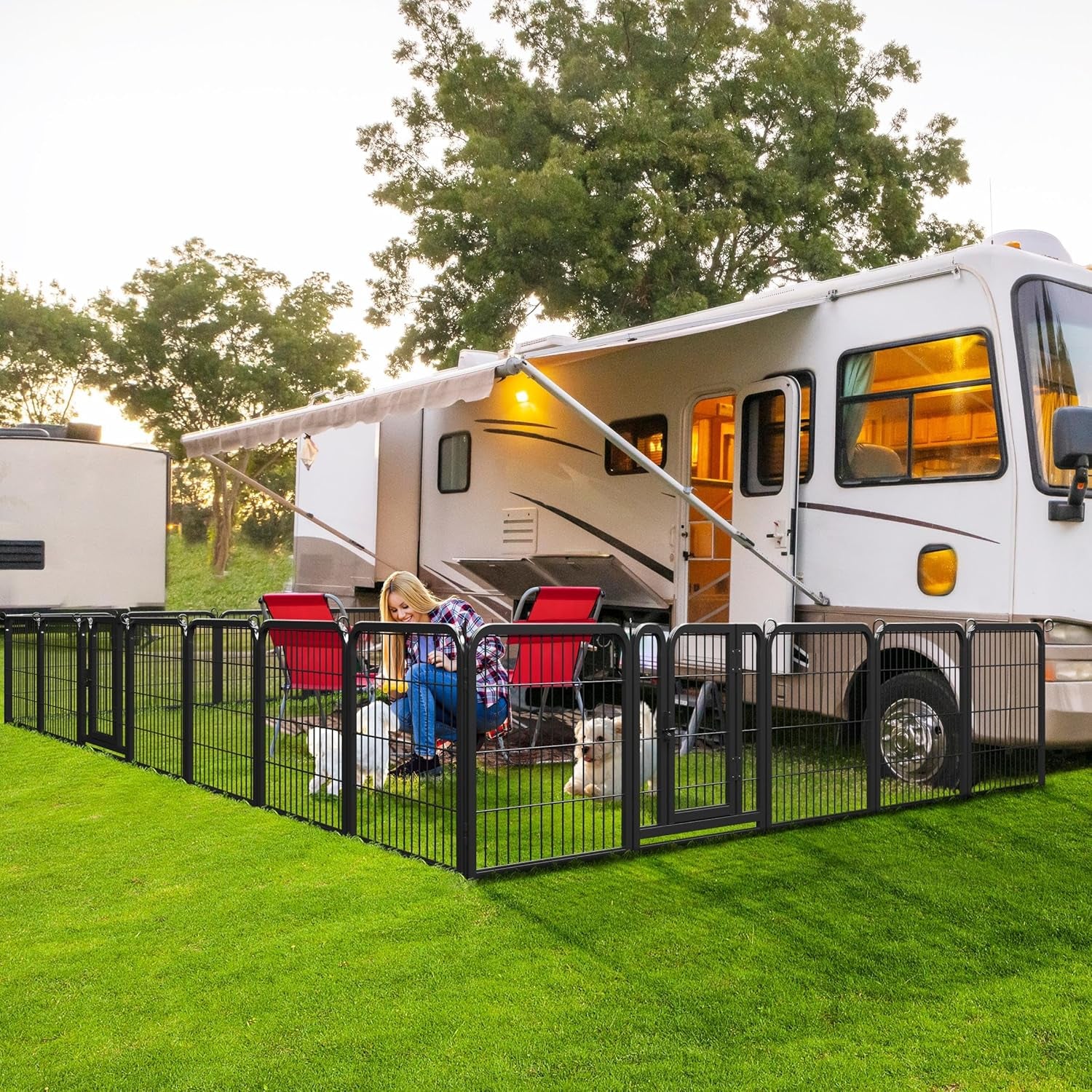 Yaheetech 24In 16 Panels Dog Playpen Metal Pet Fence for Yard RV Camping | Sturdy Heavy-Duty Metal Frame with Secure Latch Gate, Tool-Free Assembly, Folds Flat, Ideal for Small Dogs and Puppies