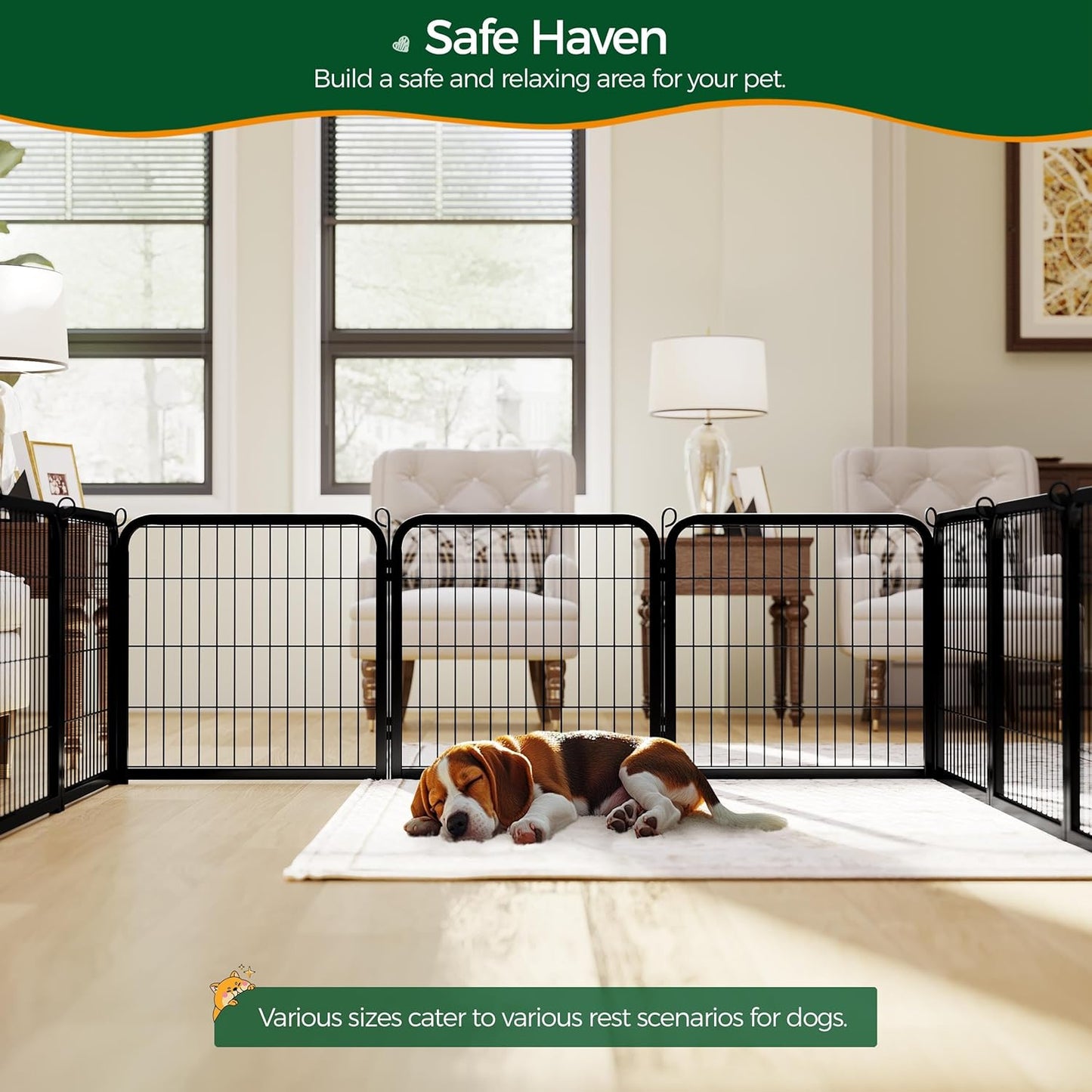 Yaheetech 24In 16 Panels Dog Playpen Metal Pet Fence for Yard RV Camping | Sturdy Heavy-Duty Metal Frame with Secure Latch Gate, Tool-Free Assembly, Folds Flat, Ideal for Small Dogs and Puppies