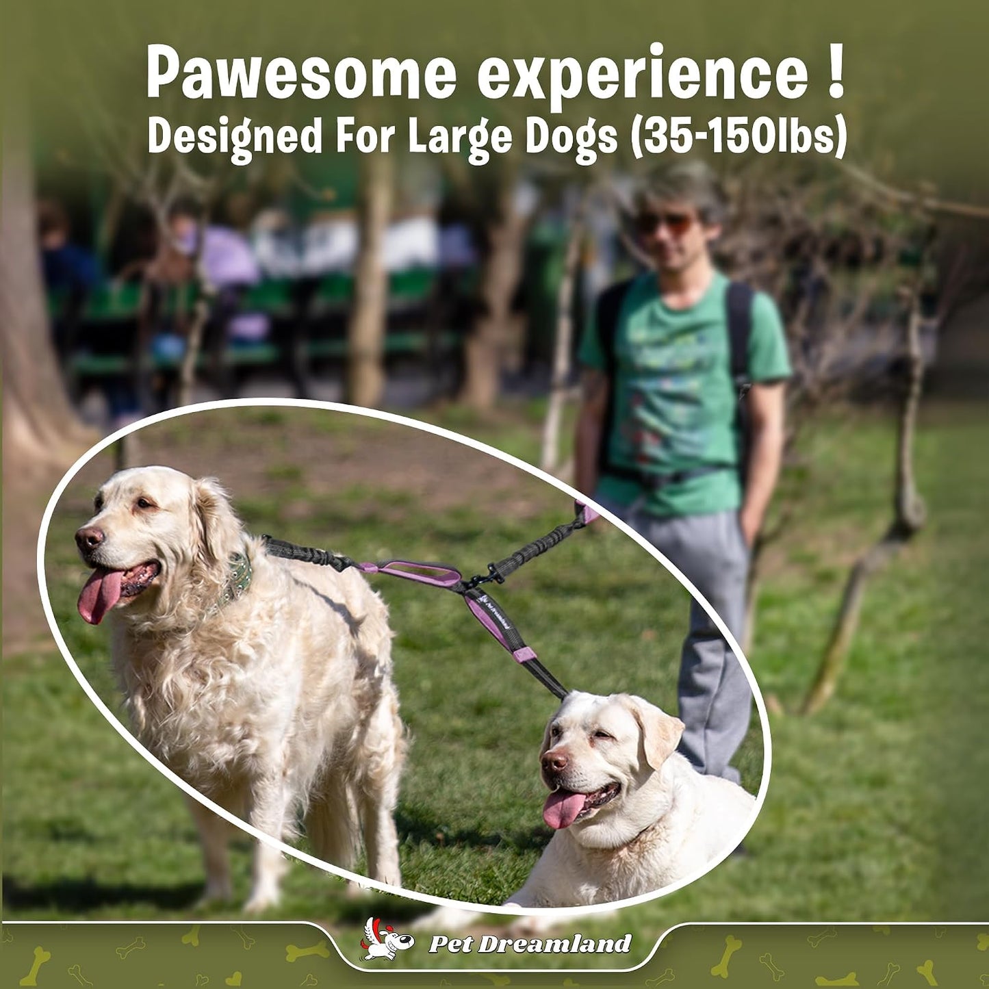 Exquisite Dual Dog Coupler for Large Dogs. Trending Double Dog Leash Attachment with Tangle-Free Swivel. You Will Absolutely Love This Amazing Gear for 2 Dogs (Dark Grey & Pink)