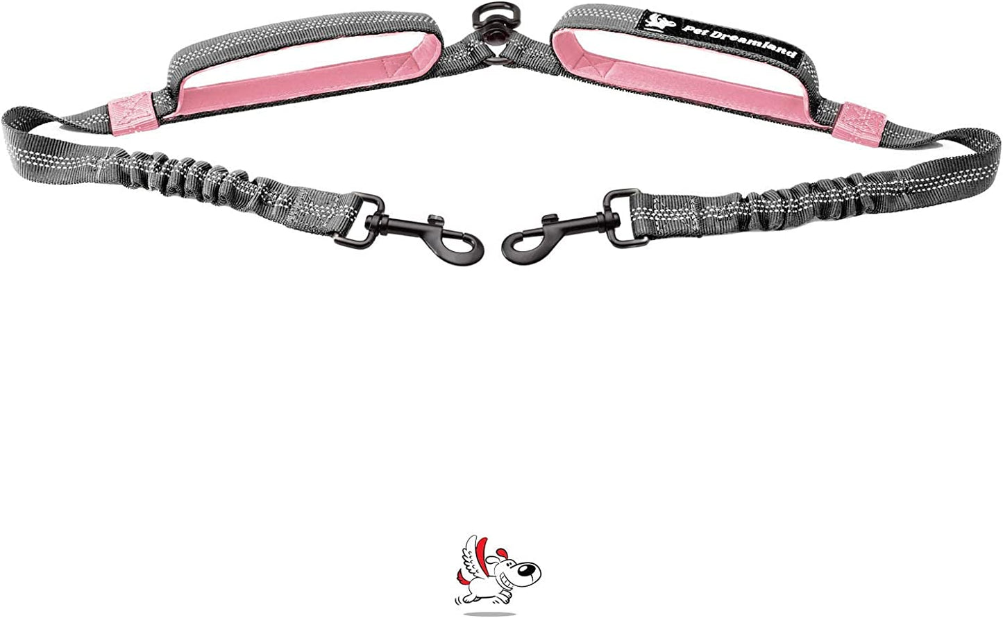 Exquisite Dual Dog Coupler for Large Dogs. Trending Double Dog Leash Attachment with Tangle-Free Swivel. You Will Absolutely Love This Amazing Gear for 2 Dogs (Dark Grey & Pink)