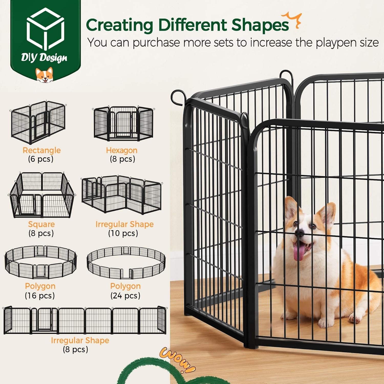 Yaheetech 24In 16 Panels Dog Playpen Metal Pet Fence for Yard RV Camping | Sturdy Heavy-Duty Metal Frame with Secure Latch Gate, Tool-Free Assembly, Folds Flat, Ideal for Small Dogs and Puppies
