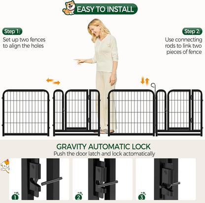 Yaheetech 24In 16 Panels Dog Playpen Metal Pet Fence for Yard RV Camping | Sturdy Heavy-Duty Metal Frame with Secure Latch Gate, Tool-Free Assembly, Folds Flat, Ideal for Small Dogs and Puppies