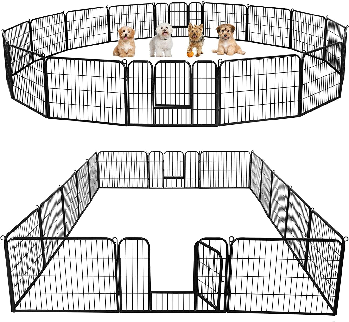 Yaheetech 24In 16 Panels Dog Playpen Metal Pet Fence for Yard RV Camping | Sturdy Heavy-Duty Metal Frame with Secure Latch Gate, Tool-Free Assembly, Folds Flat, Ideal for Small Dogs and Puppies