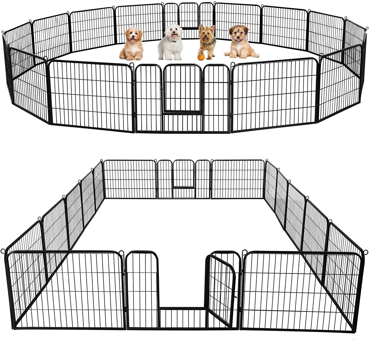 Yaheetech 24In 16 Panels Dog Playpen Metal Pet Fence for Yard RV Camping | Sturdy Heavy-Duty Metal Frame with Secure Latch Gate, Tool-Free Assembly, Folds Flat, Ideal for Small Dogs and Puppies