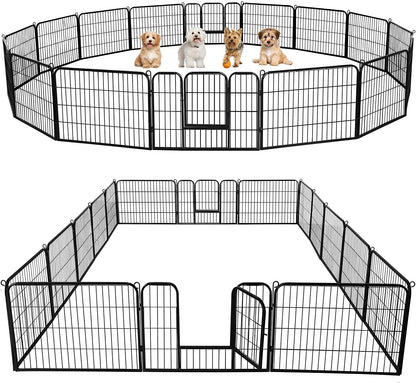 Yaheetech 24In 16 Panels Dog Playpen Metal Pet Fence for Yard RV Camping | Sturdy Heavy-Duty Metal Frame with Secure Latch Gate, Tool-Free Assembly, Folds Flat, Ideal for Small Dogs and Puppies