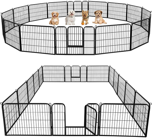 Yaheetech 24In 16 Panels Dog Playpen Metal Pet Fence for Yard RV Camping | Sturdy Heavy-Duty Metal Frame with Secure Latch Gate, Tool-Free Assembly, Folds Flat, Ideal for Small Dogs and Puppies
