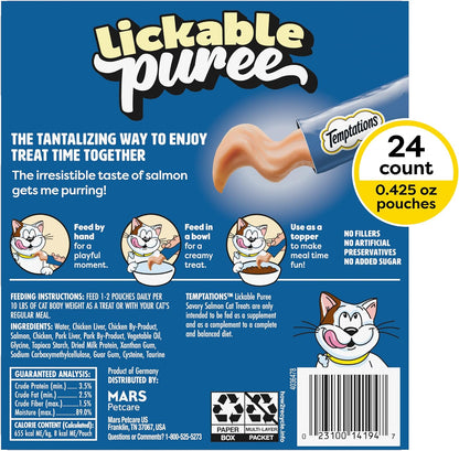 Creamy Puree Squeezable Lickable Cat Treats, Wet Cat Treats with Salmon, 0.42 Oz. Tubes, 24 Count - Packaging May Vary