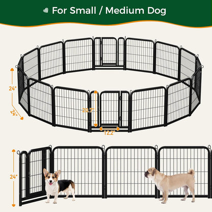Yaheetech 24In 16 Panels Dog Playpen Metal Pet Fence for Yard RV Camping | Sturdy Heavy-Duty Metal Frame with Secure Latch Gate, Tool-Free Assembly, Folds Flat, Ideal for Small Dogs and Puppies